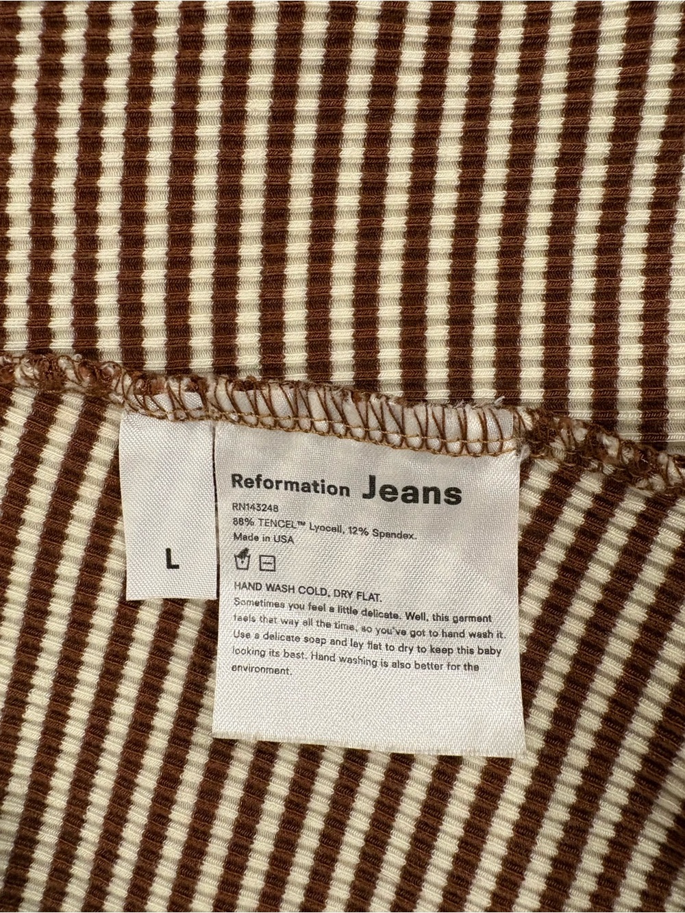 Reformation Brown and White Striped Ribbed Tank Bodysuit - Picture 4 of 5